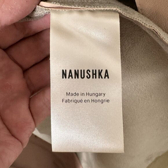 Nanushka Eddy Two-Tone Vegan Leather Shirt Shacket Jacket in Blush Belt Sz M - Picture 6 of 11